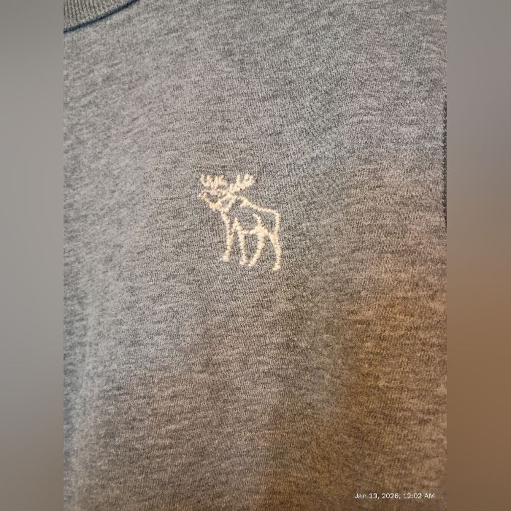Abercrombie & Fitch Muscle Y2K Gray Long Sleeve shirt Moose Logo Vintage XL - Picture 9 of 10